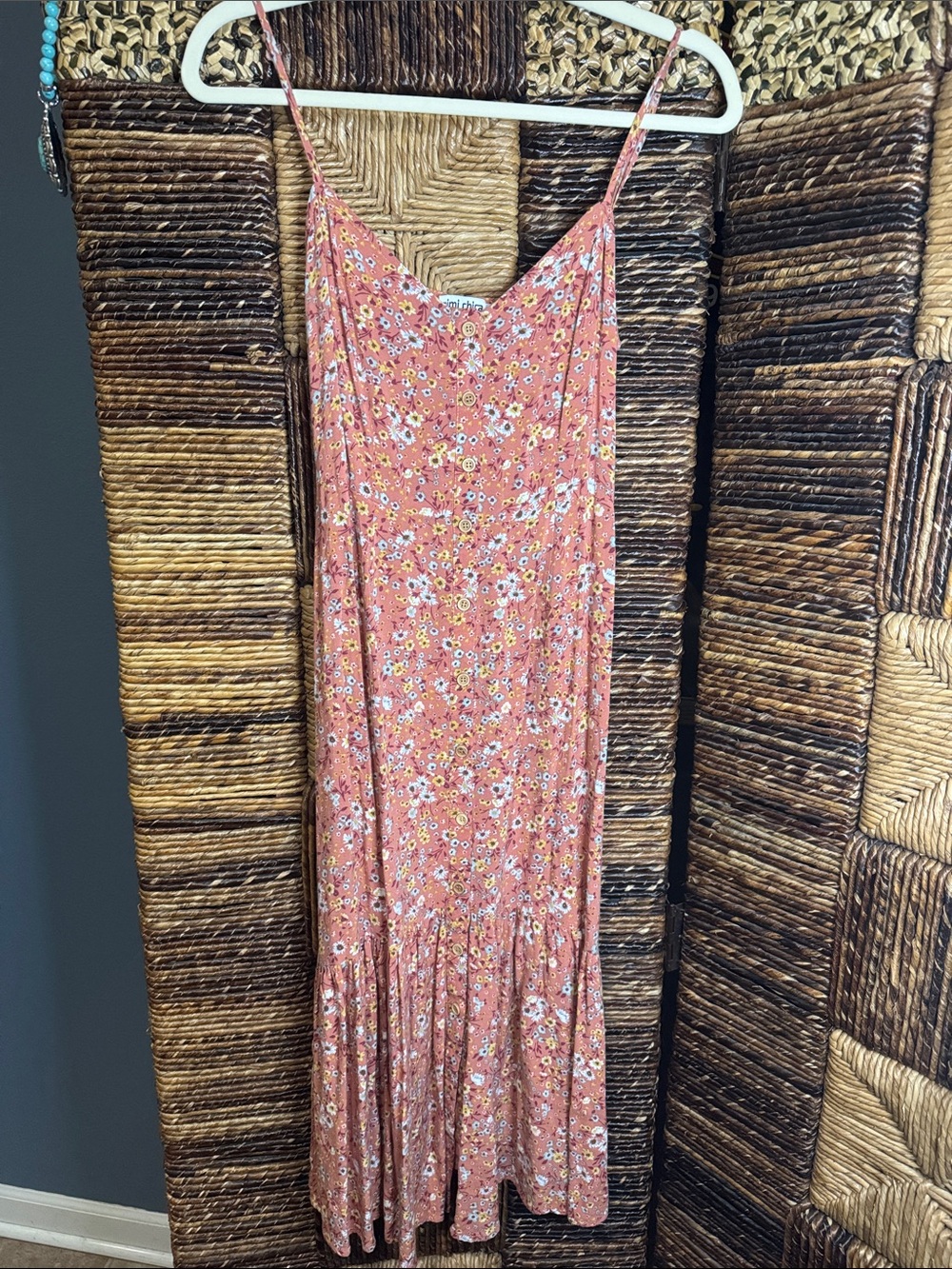 Mimi Chica Coral Floral Slip Maxi Dress